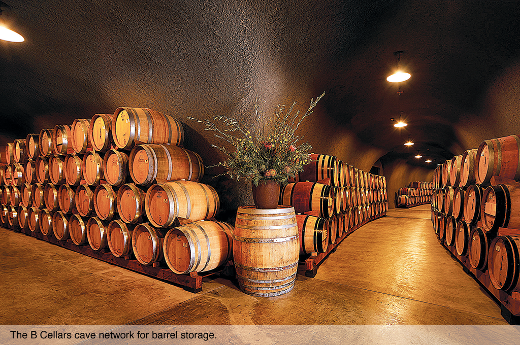 The cave network for barrel storage at B Cellars.