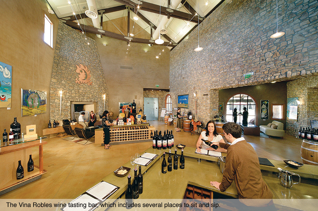 The Vina Robles wine tasting bar, which includes several places to sit and sip.
