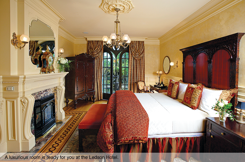 A luxurious room is ready for you at the Ledson Hotel.