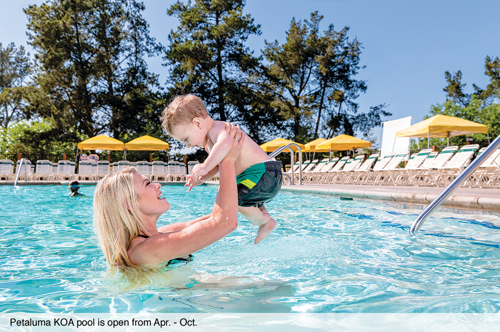 Petaluma KOA pool is open from Apr. - Oct.