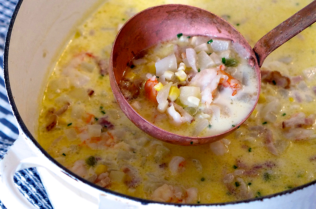 Crab and Corn Chowder With Bourbon and Bacon